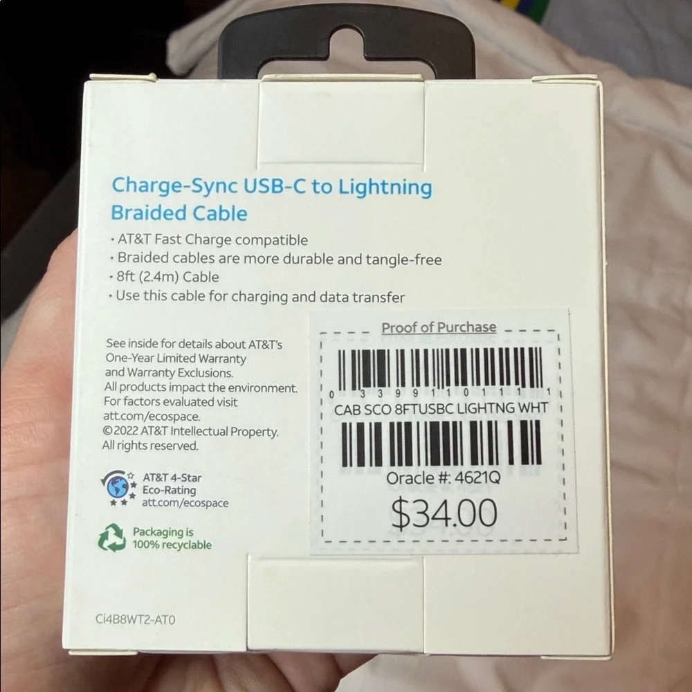 USB-C to Lightning Braided Cable 8ft in Length
